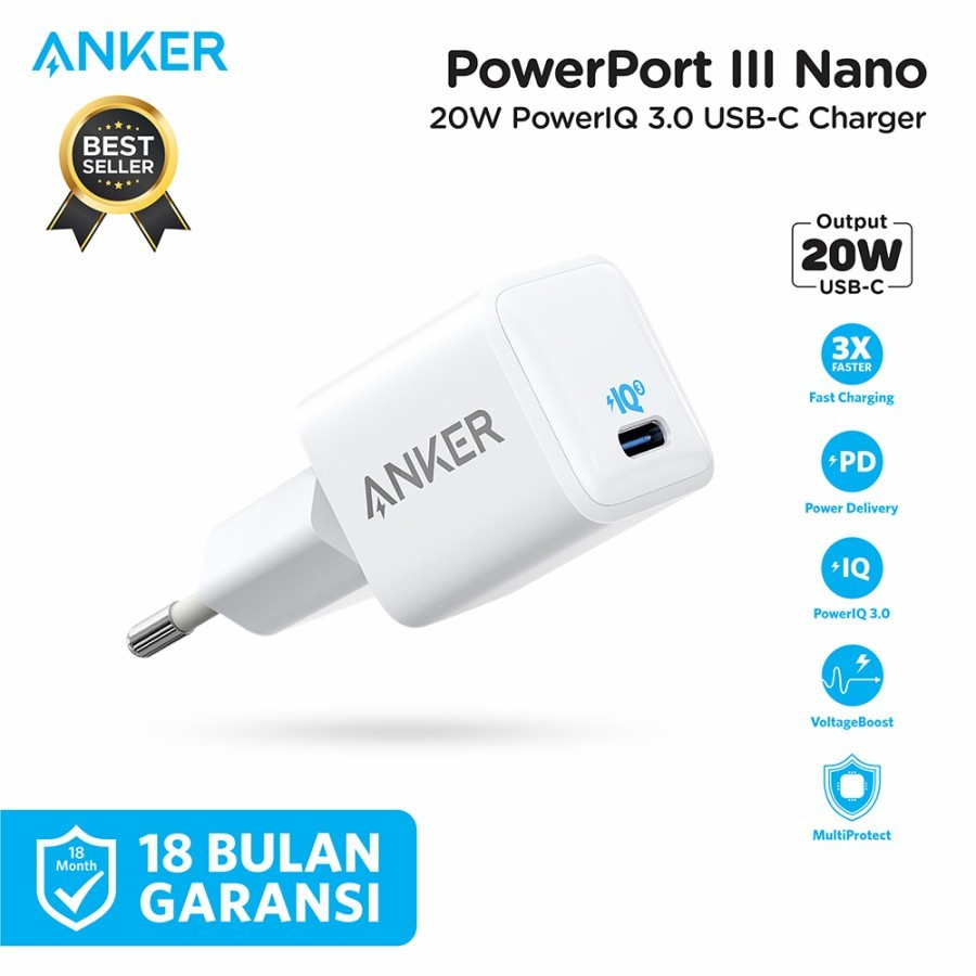 Anker Charger Adaptor USB-C PowerPort III Nano Super Fast 20W - A2633