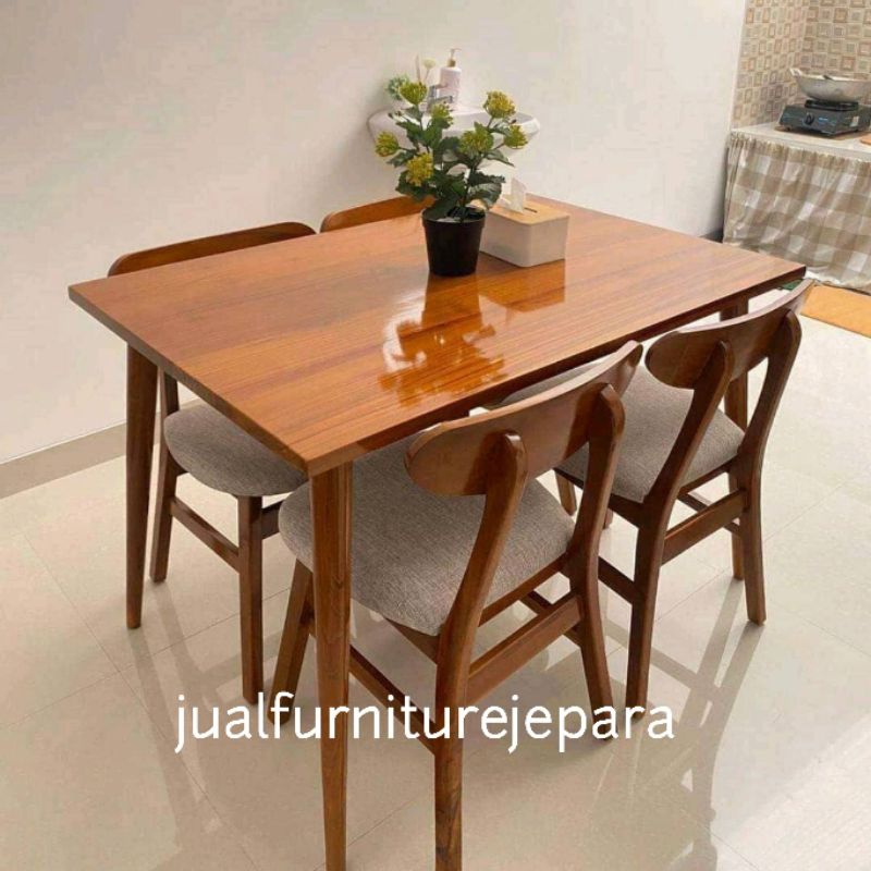meja makan minimalis 4 kursi kayu jati, set meja makan 4 kursi kayu jati minimalis