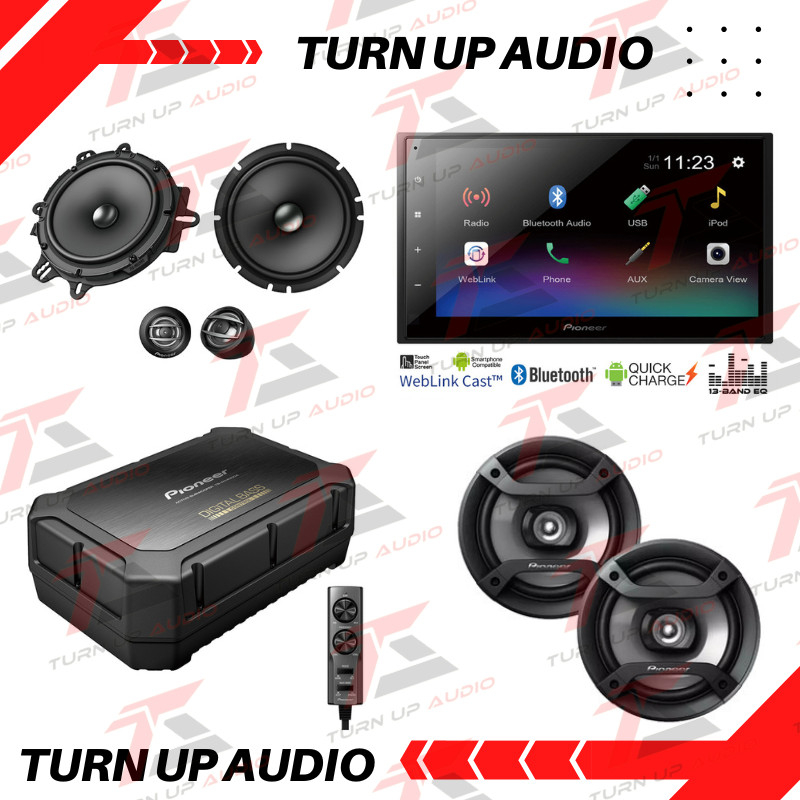 Paket audio mobil pioneer fullset headunit speaker depan belakang subwoofer kolong paket komplit coc