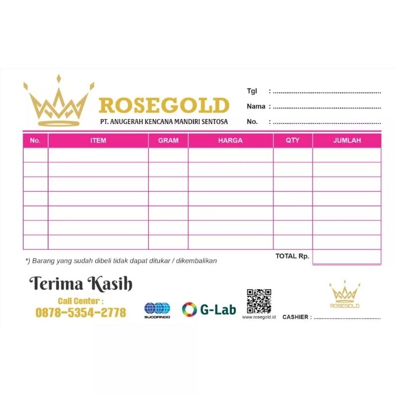 

Nota eceran Baby gold / Rose gold / Microgram