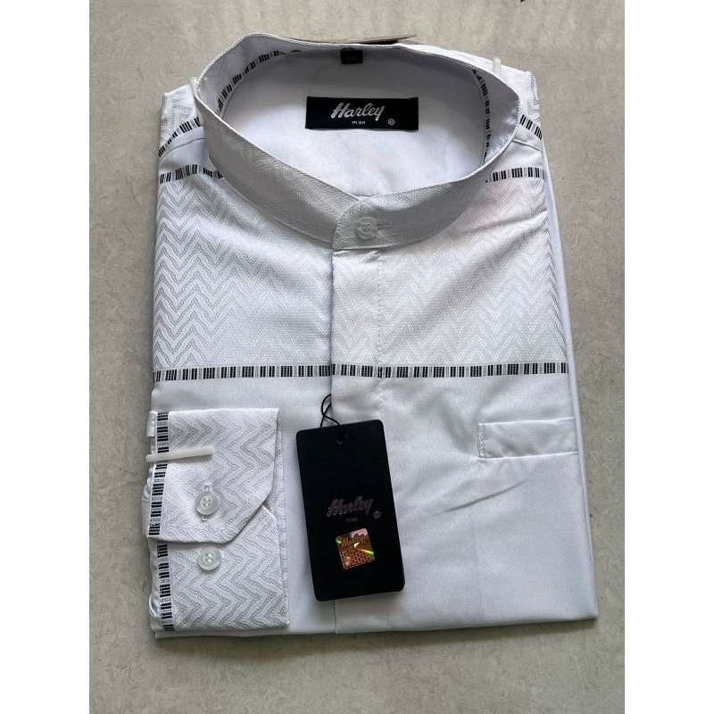 Kemeja Koko Harley warna putih tangan panjang Kemeja Koko pria lengan panjang KEMKO HARLEY baju koko