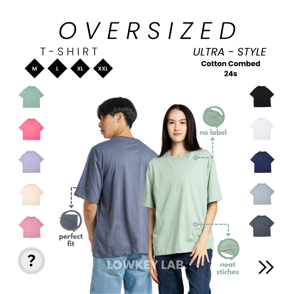 Baju Kaos Oversize  / Oversize T-shirt Polos Cotton Combed 24s High Quality - Hitam / Putih / Gray /