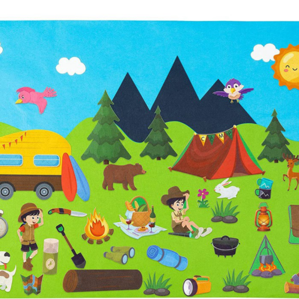 

Camping Felt Montessori - Mainan Jual Material Board Imagination Imajinasi - Limited Tempel