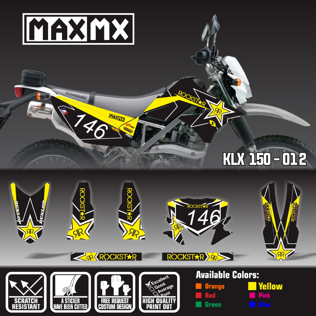 decal stiker keren full body klx 150 old rockstar hitam kuning
