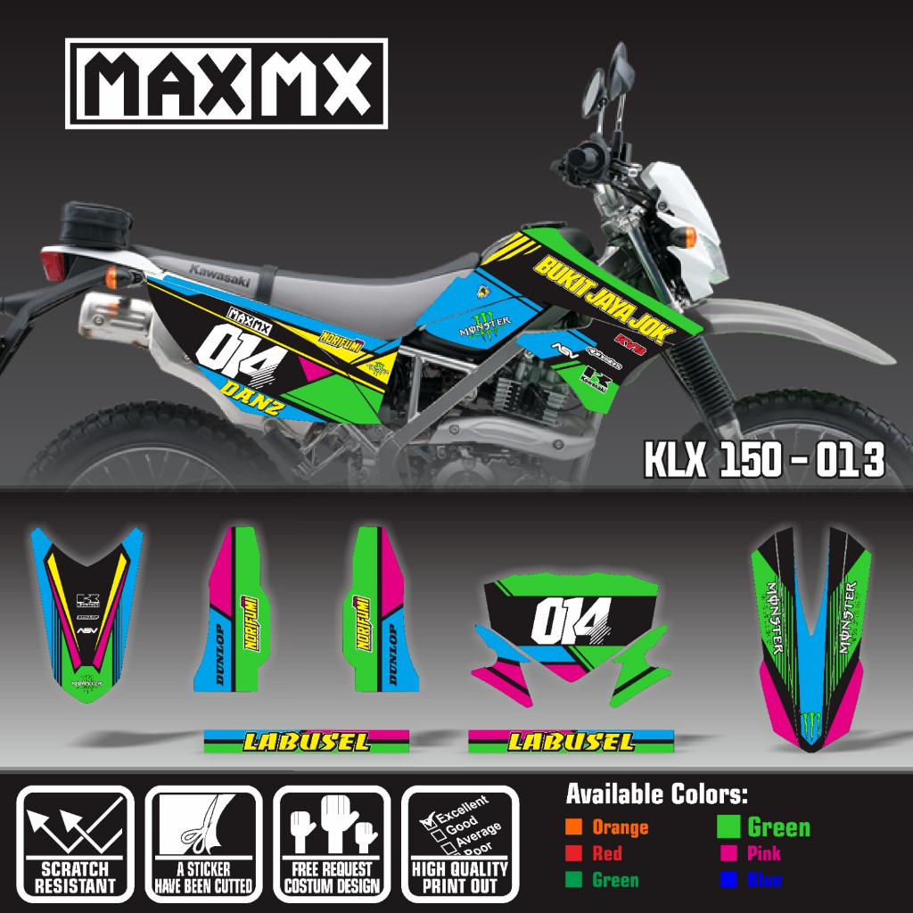 decal stiker keren full body klx 150 old monster energy biru kuning hijau