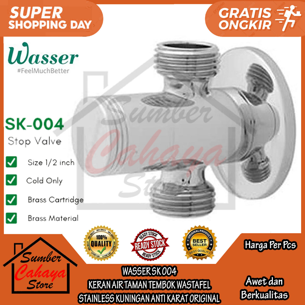 WASSER SK 004 KERAN AIR TEMBOK WASTAFEL BATHUP SHOWER AER MANDI STAINLESS KERAN DINDING AIR DINGIN C