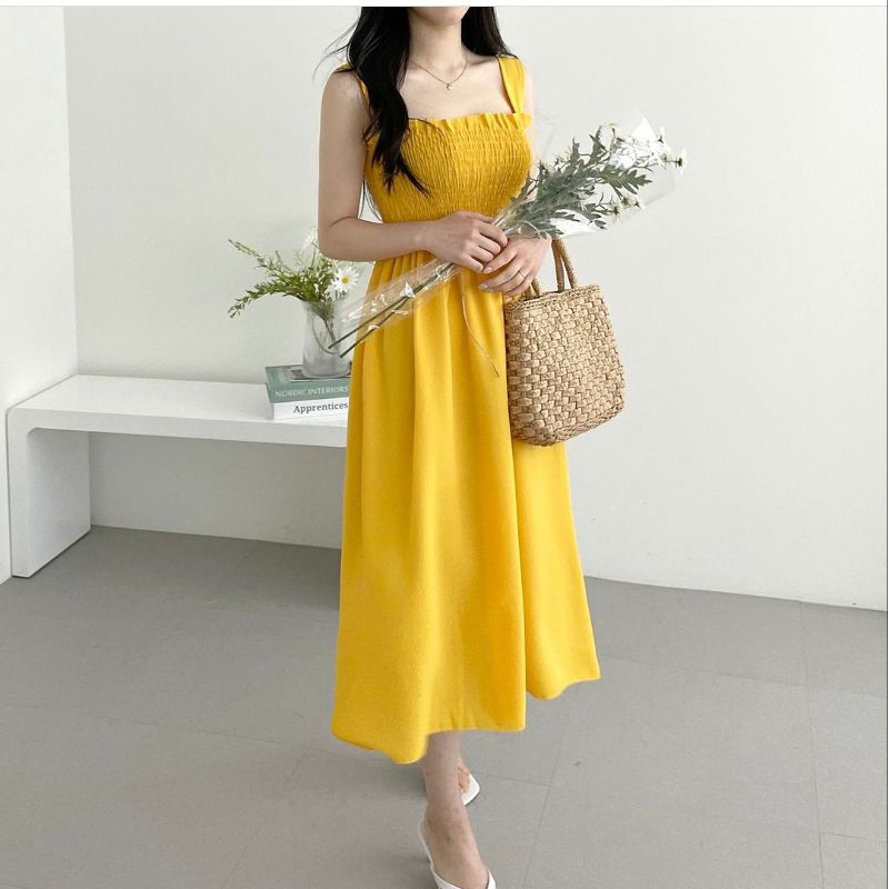 dress wanita dress saso smoke hn / pakaian wanita midi dress tanktop jumbo full karet