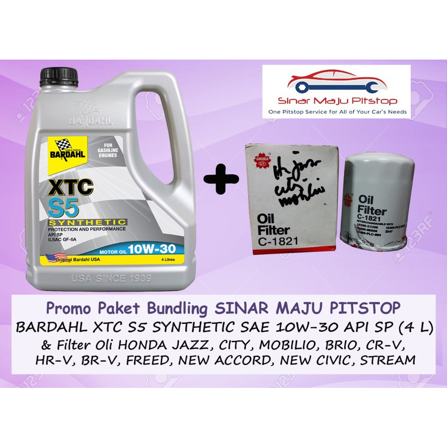 Paket Bundling Oli BARDAHL XTC S5 SAE 10W-30 API SP Original 4 Liter & Filter HONDA JAZZ & CITY & BR