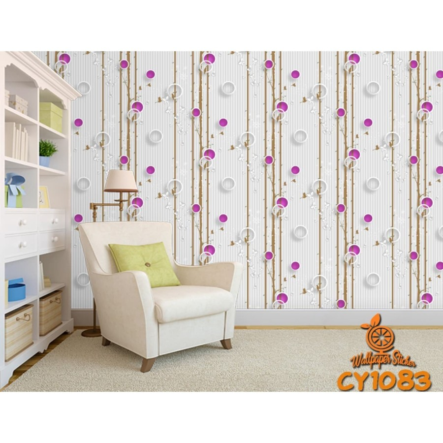 CY1083 Pink Leaves N Bubbles 10 m X 45 cm Wallpaper Stiker Dinding