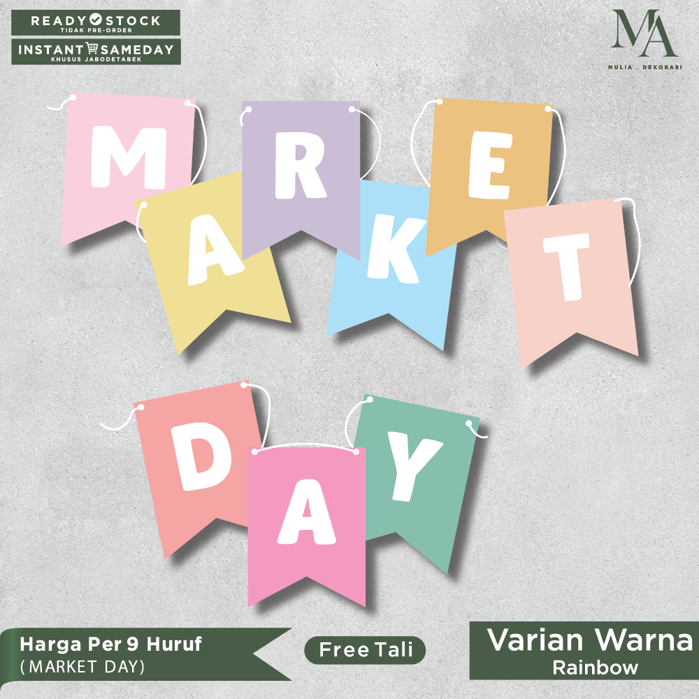 Bunting Flag Pastel Banner Market Day Custom Rainbow Polos Art Karton Per 9 Huruf 7 4 Bulanan