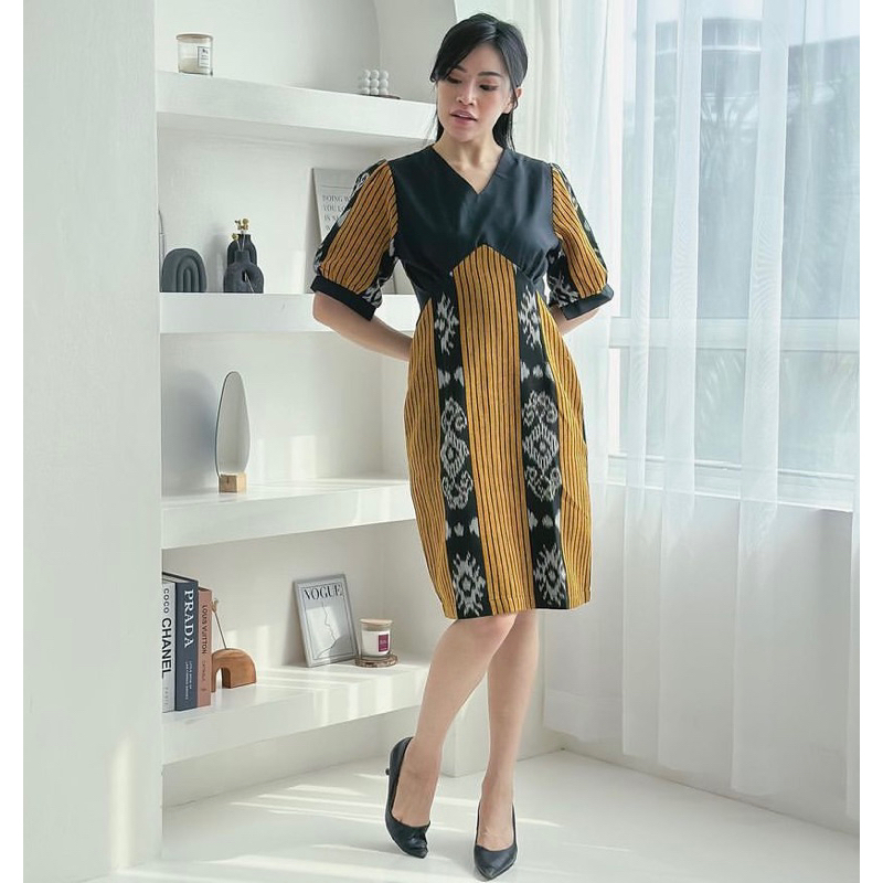 Dress Tenun - Fashion tenun - Jessa Dress - Dress batik - Dress kantor - Dress tenun