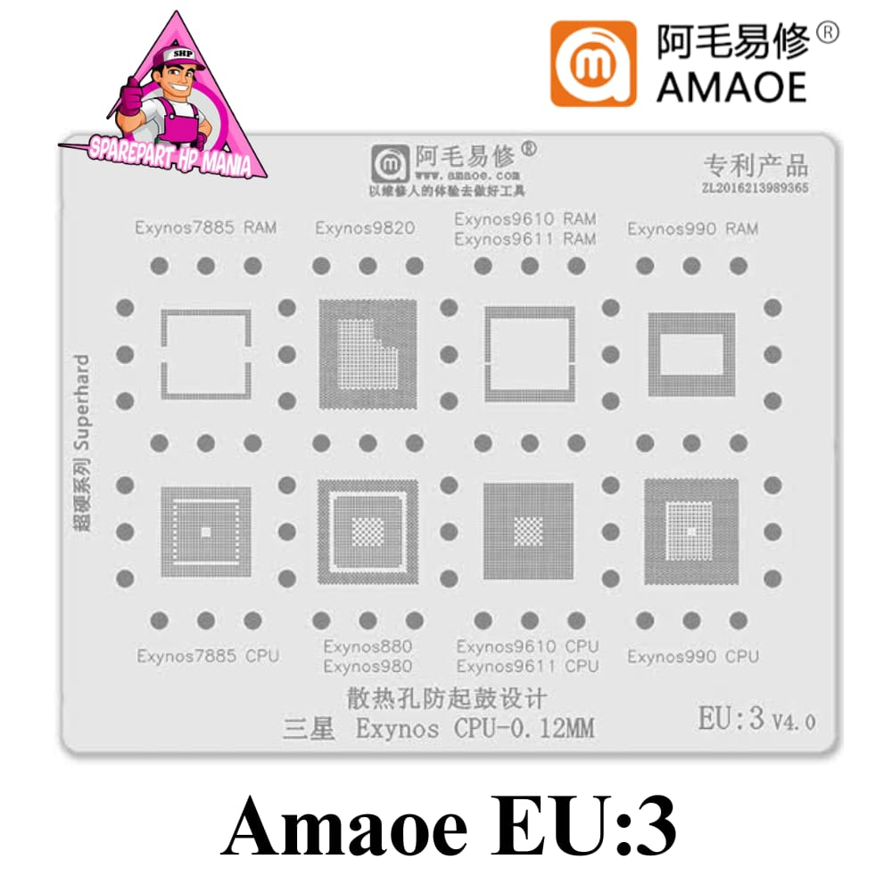 PLAT AMAOE EU3 CETAKAN IC CPU EXYNOS7885 EXYNOS9610 EXYNOS9820 EXYNOS990 EU:3 ORIGINAL