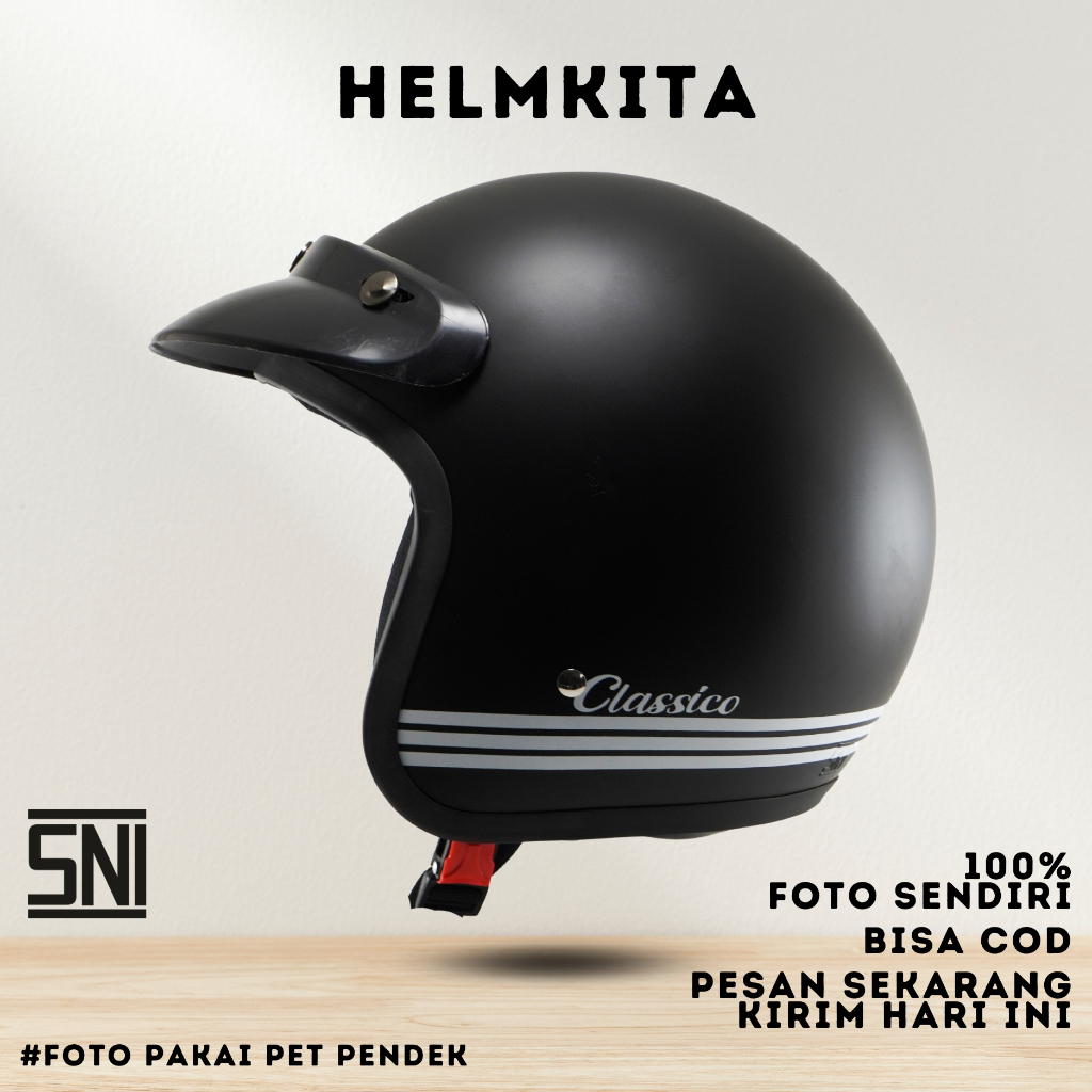 Helm Bogo Classic Full Leher / Helm Untuk Pria Dan Wanita Dewasa SNI MURAH