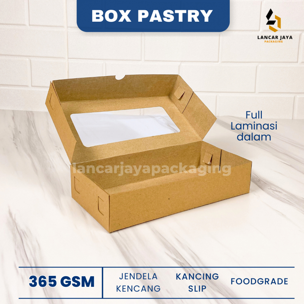 [350 gsm] Kotak Kue Pastry Snack Roti Bolen Kraft Jendela 24x12x5