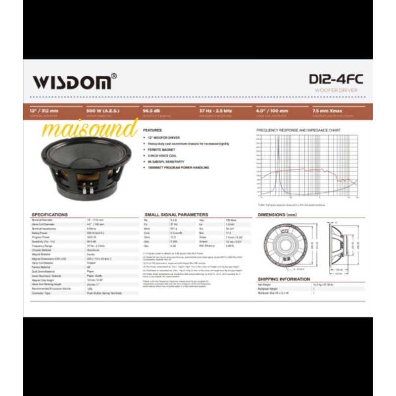 SPEAKER KOMPONEN WISDOM D12 4FC ORIGINAL WISDOM D124FC 12 INCH SATUAN