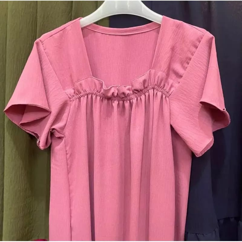 Homedres tunik polos wanita fuji kerut dada ruffle bawah kekinian