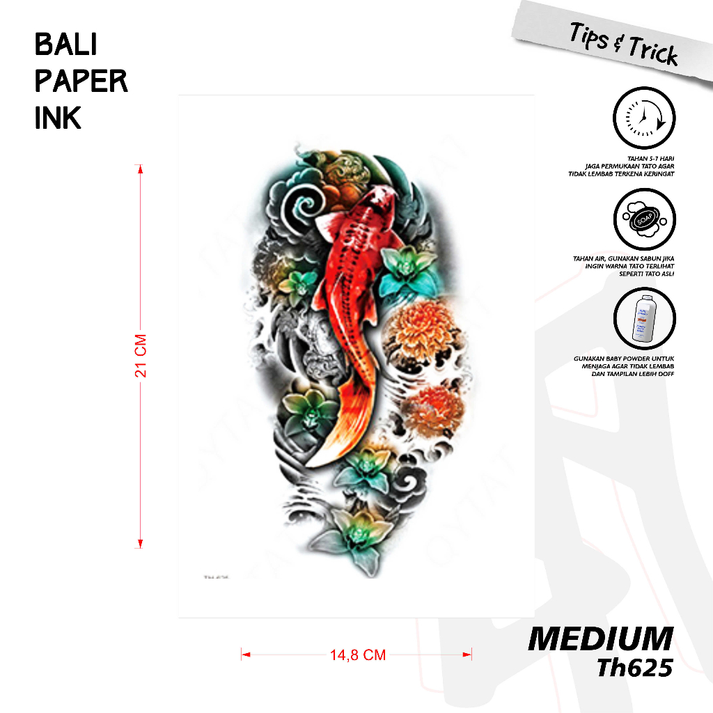 Bali Paper Ink TH625 Koi Tatto Temporary Basic Tato Temporer Olschool - Tato Lengan