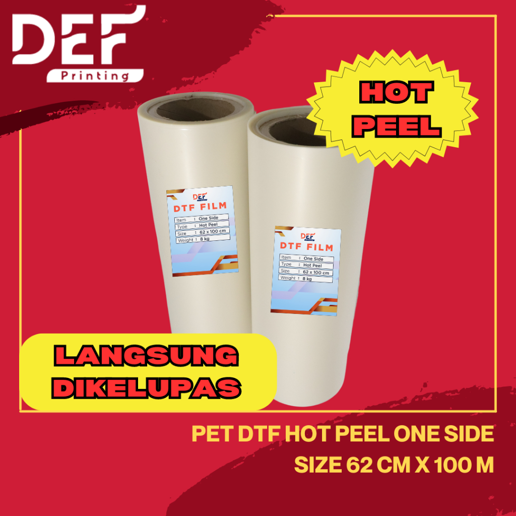 

HOT PEEL PET FILM DTF ONE SIDE GLOSSY FINISH | 62 CM X 100 M | KERTAS DTF