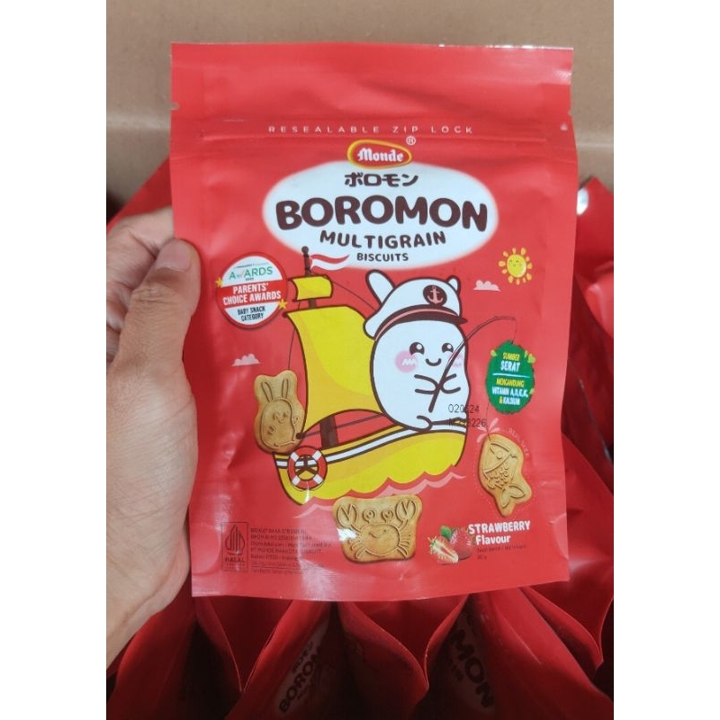 agen distributor makanan ringan cemilan biskuit bayi boromon multigrain baby snack strawbery rasa st