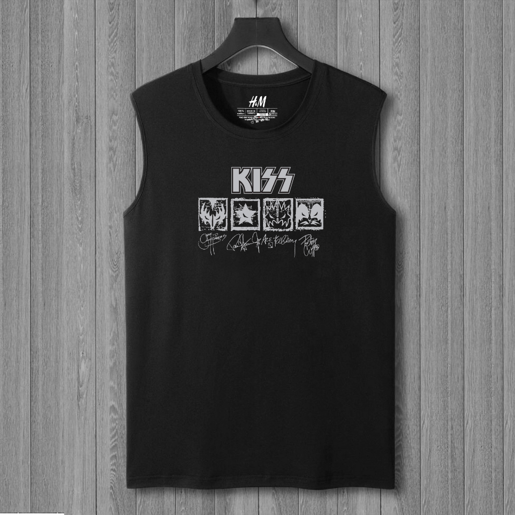 kaos distro tanpa lengan KISS kaos lekbong band musik rock alternatife uderground punk dangdut koplo