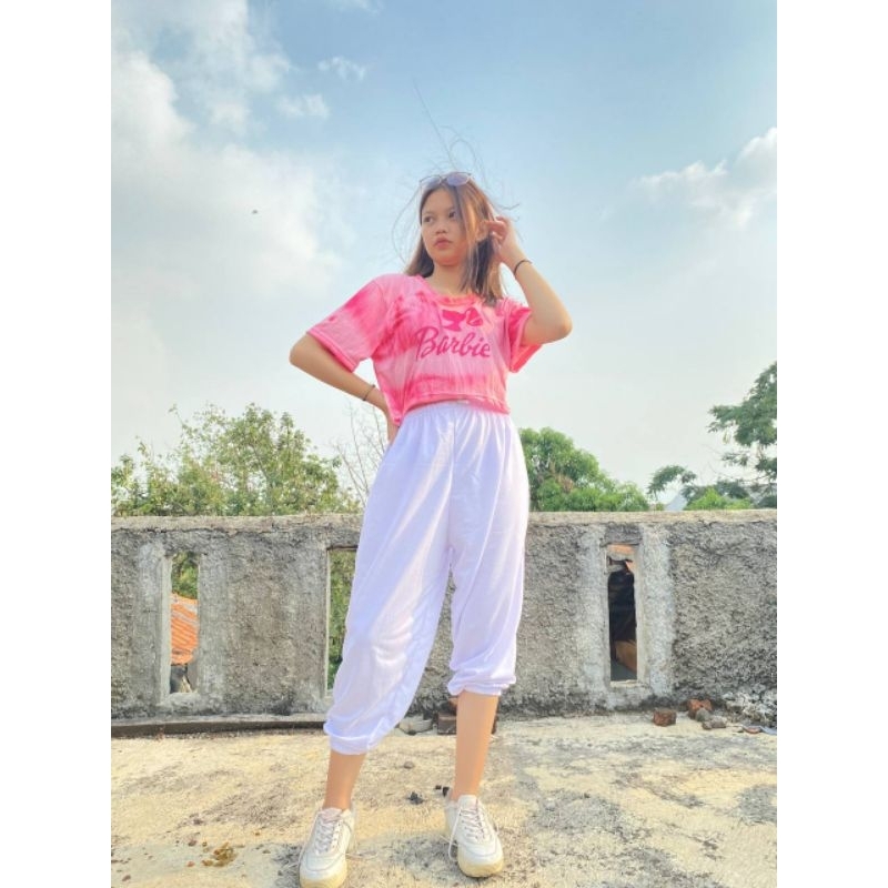 Clothing May - Crop Top Kaos Barbie Tiedie Warna Pink Dewasa Kekinin T Shirt Tshirt T-Shirt Croptop Berbi Berbie Barbi Bahan Premium Murah Wanita Perempuan Cewek Bahan Cotton Sablon Dtf