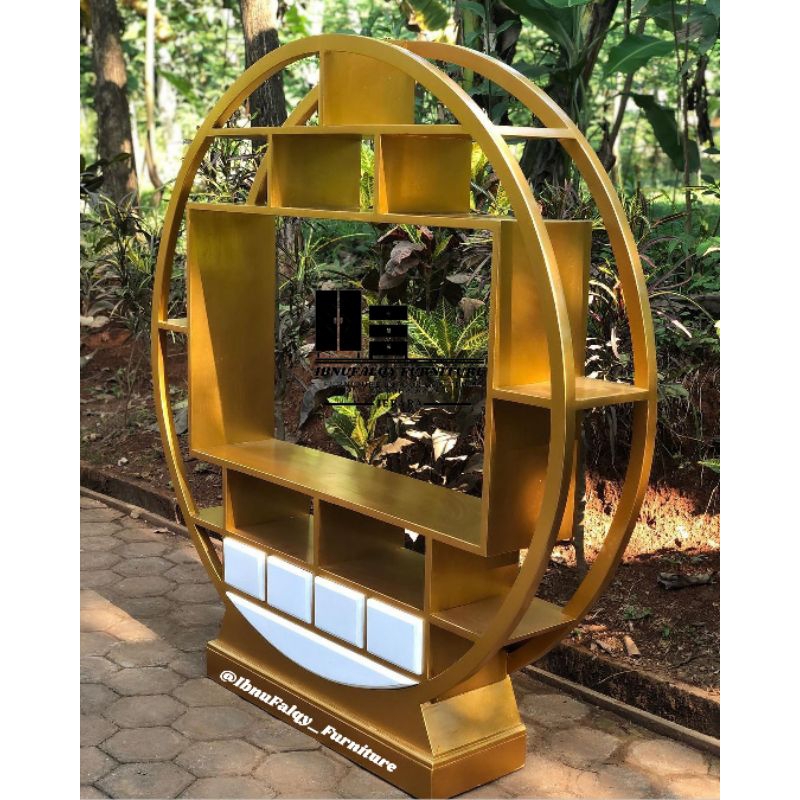 Rak Buku Kayu Jati / Rak Buku Bundar Kayu Jati / Partisi Penyekat Ruangan