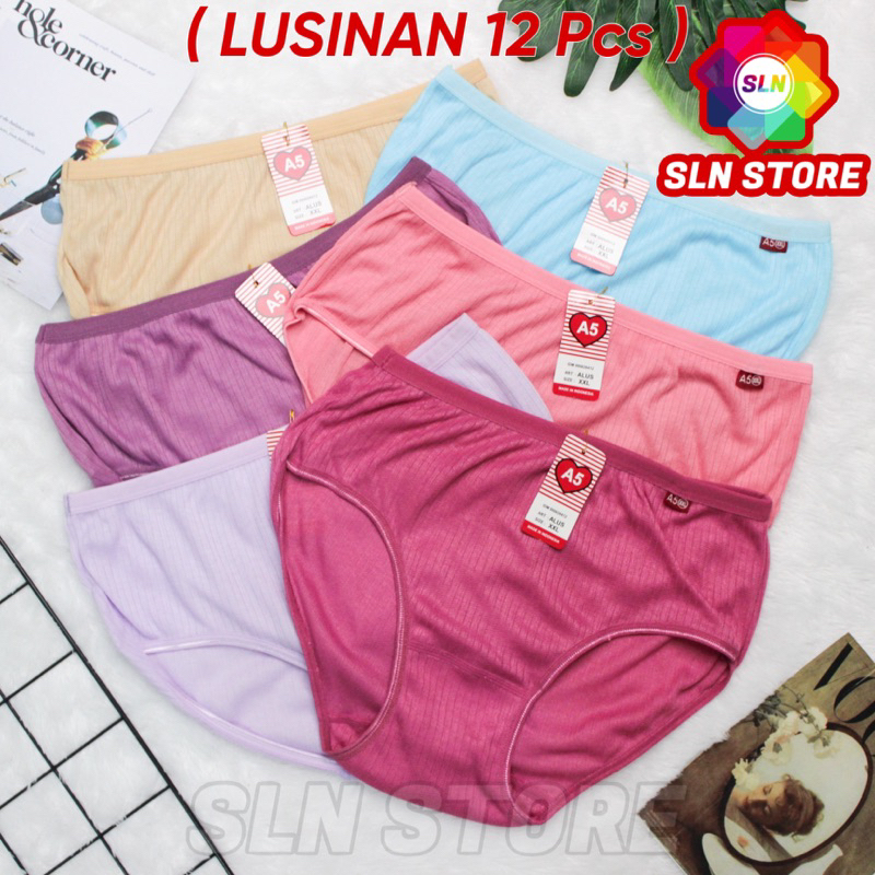 (12 Pcs) CELANA DALAM WANITA RAJUT A5 CD PEREMPUAN POLOS LUSINAN