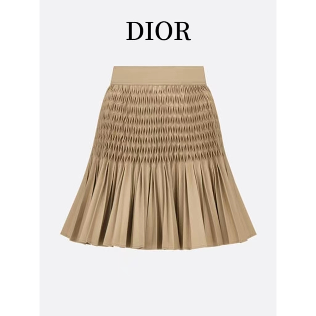 Dior 23 Spring New Khaki Pleated Skirt Temperament Fashion Versatile Horn Group Skirt