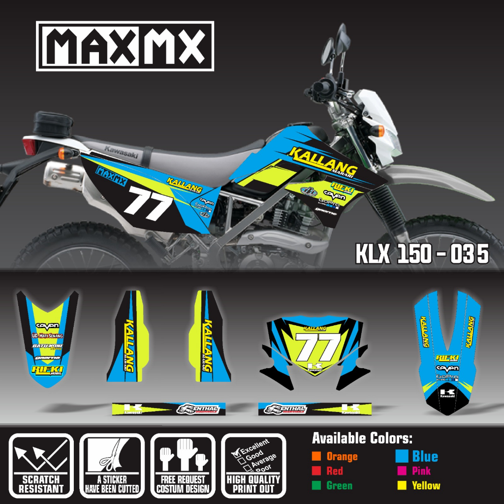 decal klx 150 old keren full body stiker warna biru hijau hitam