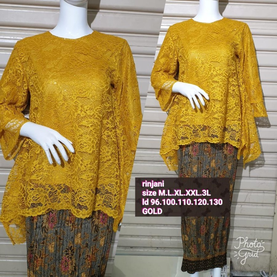 SETELAN KEBAYA RINJANI / KEBAYA BROKAT RINJANI LD 130 - WARNA GOLD