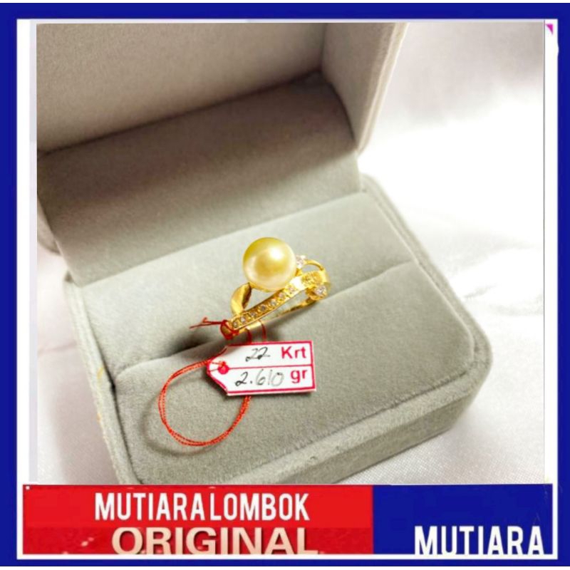 cincin emas 22 karat mutiara laut lombok asli pilihan warna gold putih hitam perhiasan mutiara asli