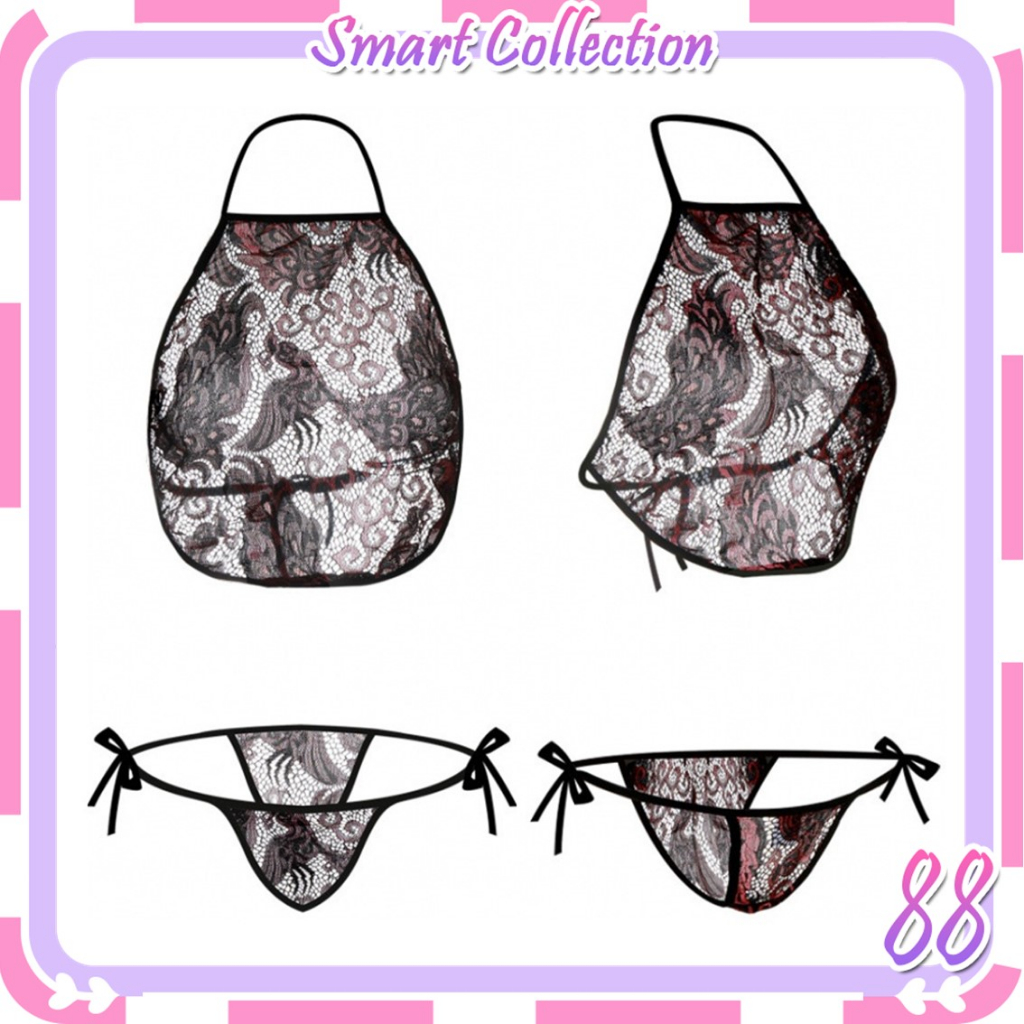 SC Bt1317 Set Lingerie lingeri Baju Tidur Wanita Sexy Model Sweet Apron Motif Batik Celemek Nightdre