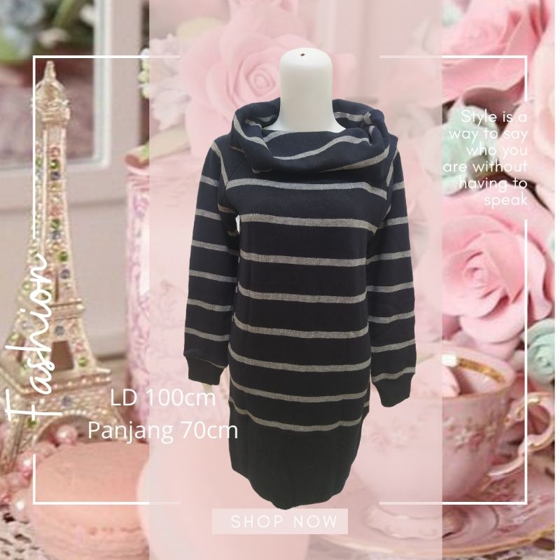 DRESS rajut lengan panjang HITAM silver