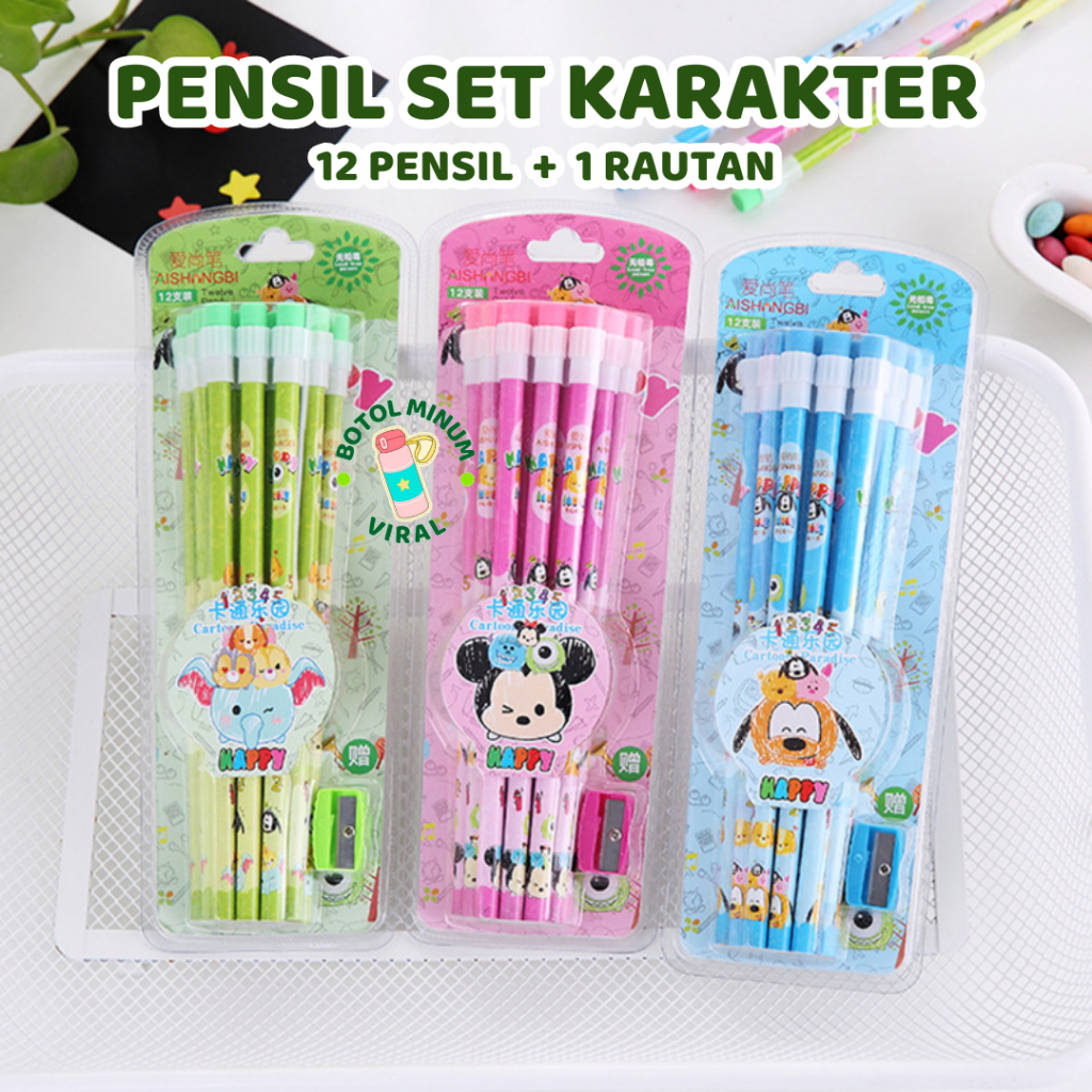

Pensil Kayu Karakter Lucu Set Isi 12 pcs Anak Sekolah Kado Suvenir