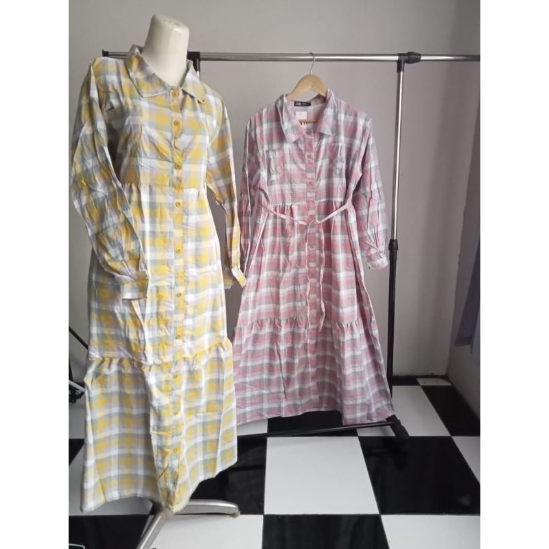 gamis katun new tag zr motif kotak kotak busui