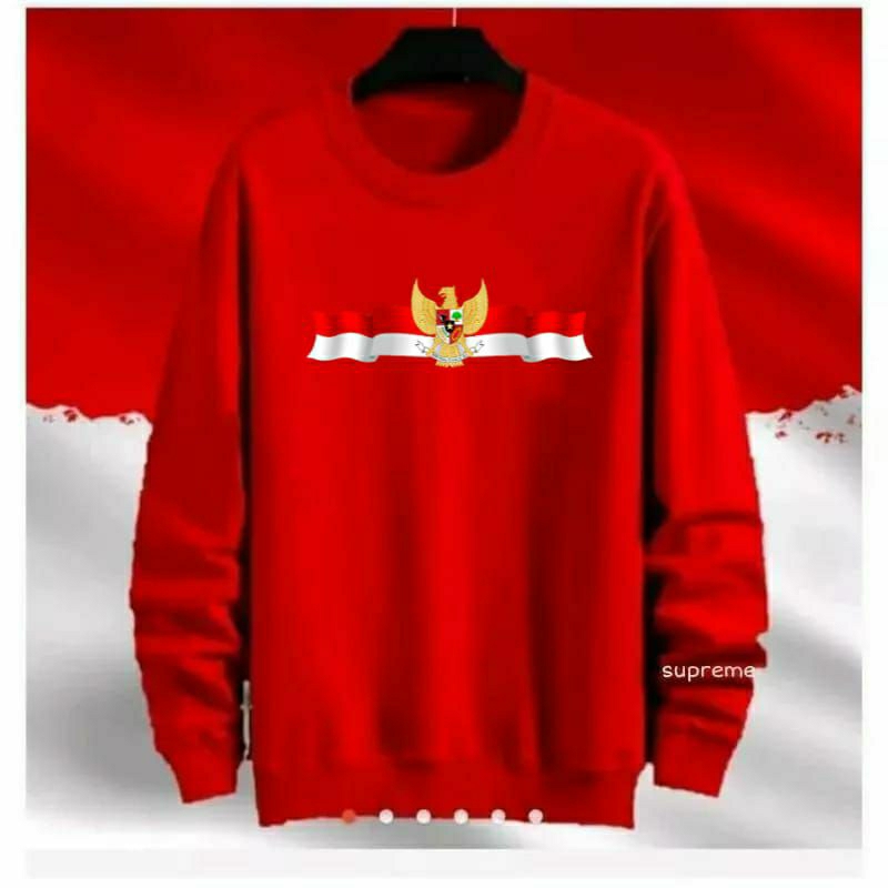 Baju Sweater Pria Wanita Garuda 17 Agustus II Baju Lengan Panjang Agustusan II Kaos Dewasa Edisi Agu