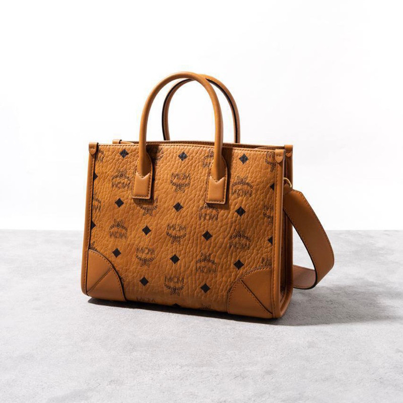 MCM Munchen Small Tote Top Handle Bag / Handbag with Long Crossbody Strap in Visetos