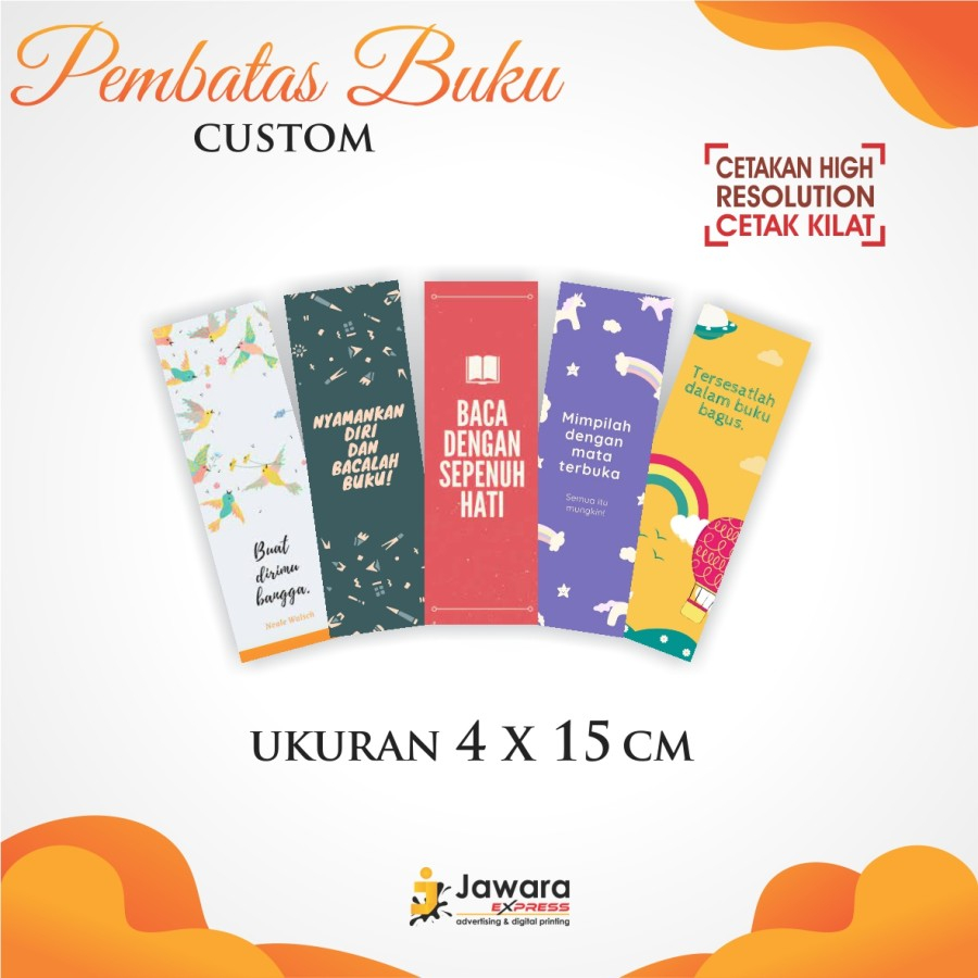 

CETAK CUSTOM PEMBATAS BUKU 4X15 CM 2 SISI FREE DESIGN