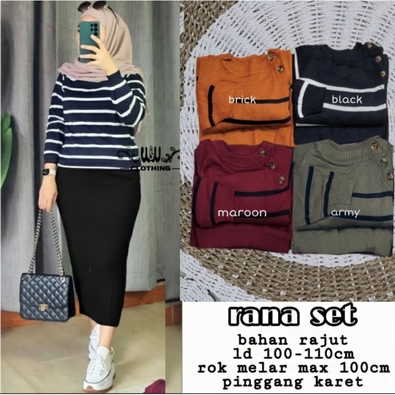 Baju Setelan Wanita Rana Set Rajut Garis Garis Setrip Jumbo
