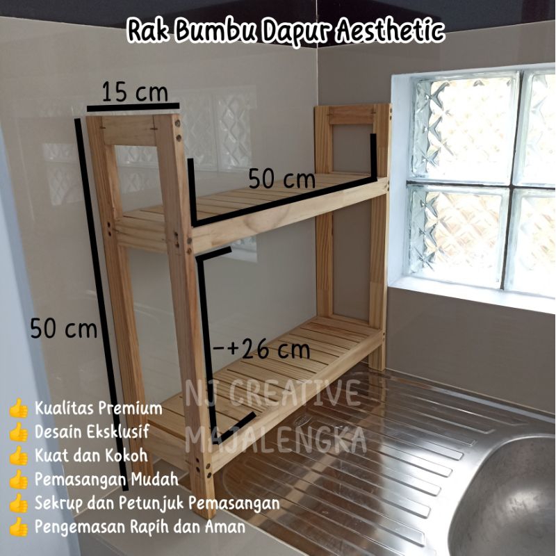 NJ Creative - Rak Bumbu Dapur 50x15 Susun 2 Tingkat Ukuran Besar Muat Banyak
