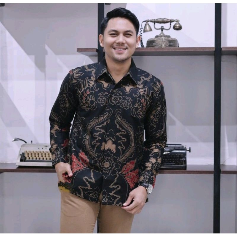 New Kemeja Batik Pria Premium Mahkota Merah/kemeja batik pria warna hitam kombinasi merah/kemeja bat
