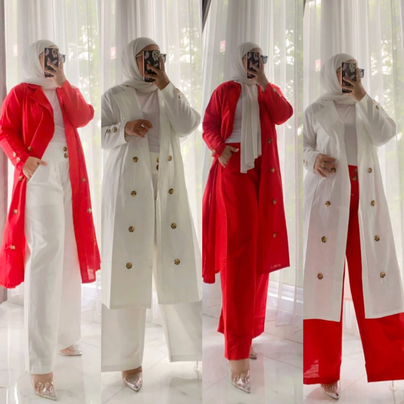 Ghea set blazer Merah putih