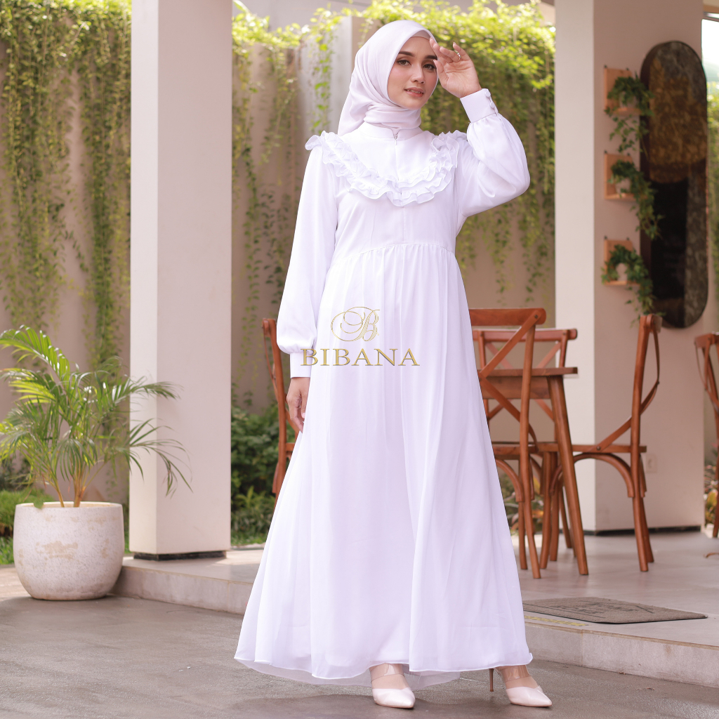 Gamis Putih Ceruty Babydoll Full Furing Terbaru Pengajian Manasik