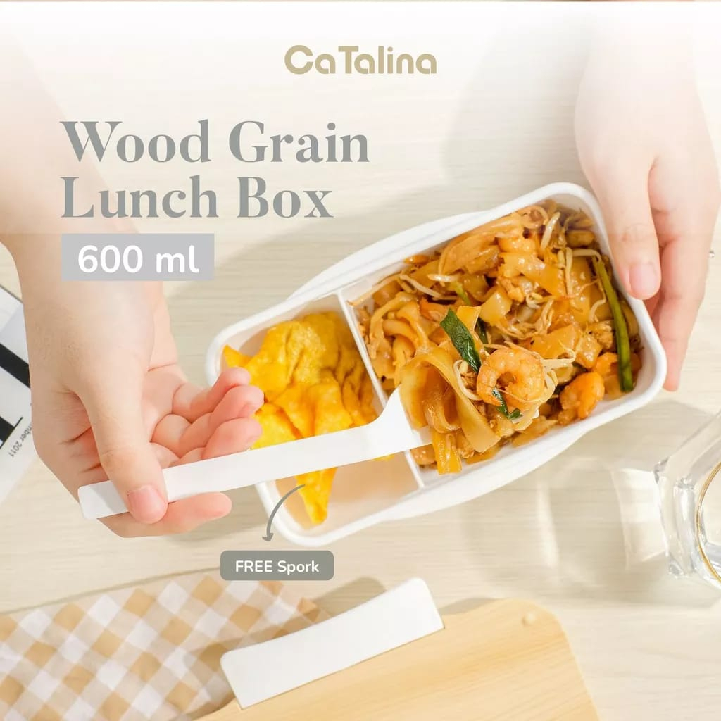Wood Grain Lunch Box 600ml WOO-4401/KSR | CaTalina Lunch Box Kotak Makan Tutup Kayu Wood Anti Tumpah