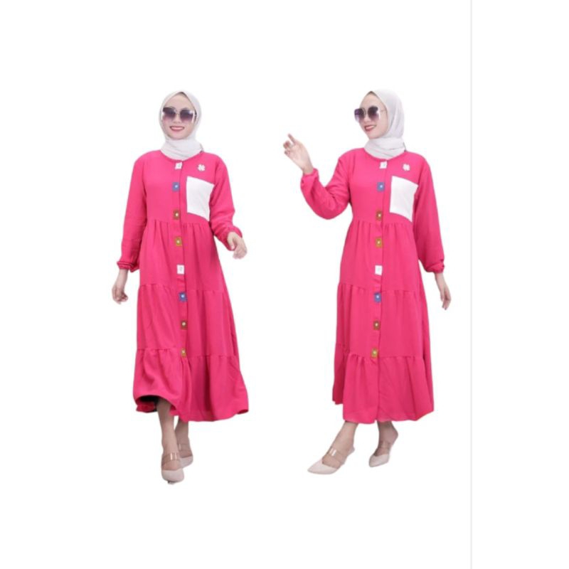 Midi Dress Busui Full Kancing Saku Depan Kringkel Airflow /midi dress Linata/midi dress premium jumb