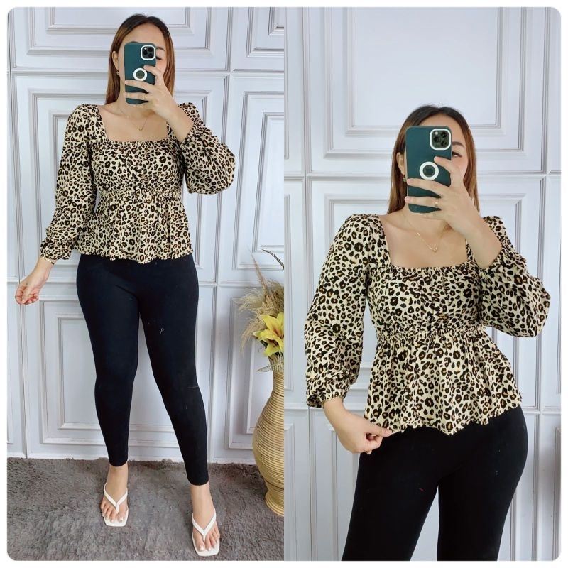 Grosit Natalia | Tata Blouse Motif Leopard Kecil Bahan Rayon