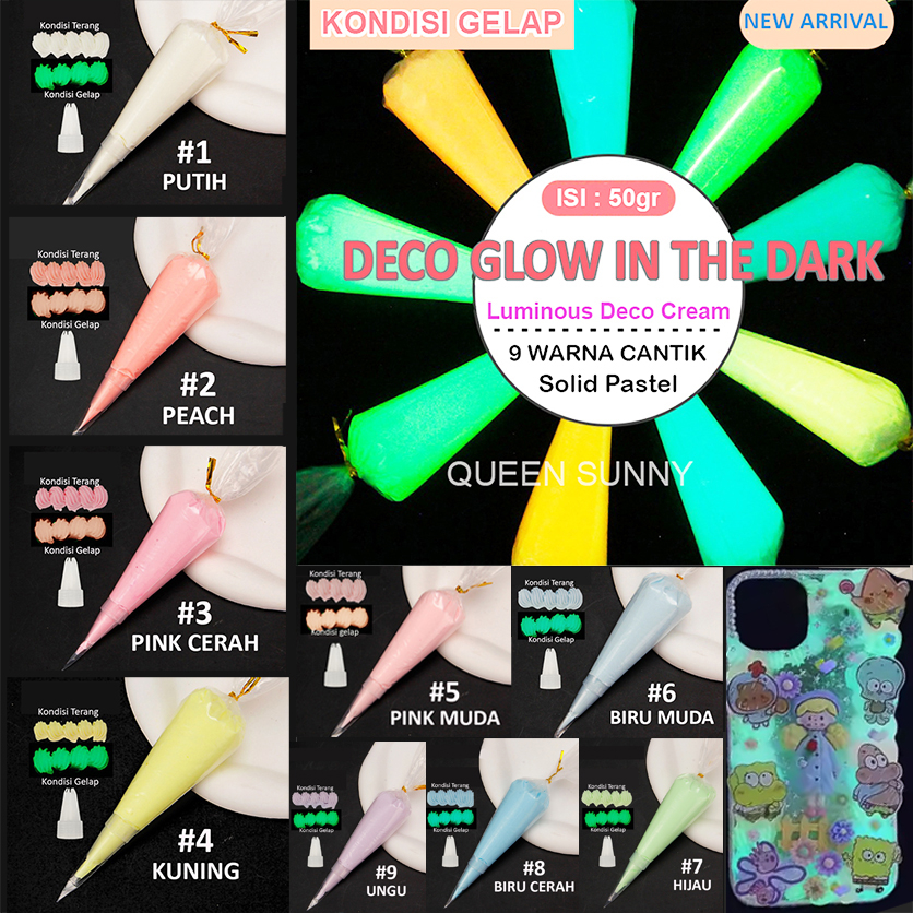 

50GR Deco GLOW IN THE DARK Whipped Cream Solid Pastel Fosfor Menyala Dalam Gelap Krim Casing HP Topping Hiasan Decoden Case Handphone Simulation Fake Cream