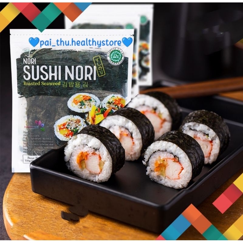 

Sushi Nori HALAL Seaweed Rumput Laut Sushi untuk Kimbab/Gimbab(5 lembar)- Nori Origini Nori Wrapper khusus Bungkus Nori Triangle/Sushi Nori (10 lembar) HALAL- Nori Tabur @60 gr/sachet