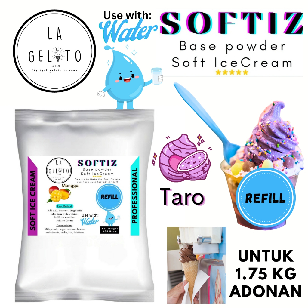 

435gr Bubuk Soft ice cream spesial untuk adonan 1.7kg - Rasa Taro