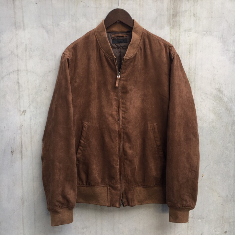 Jaket Bomber by Uniqlo Suede Dark Brown Jacket Large